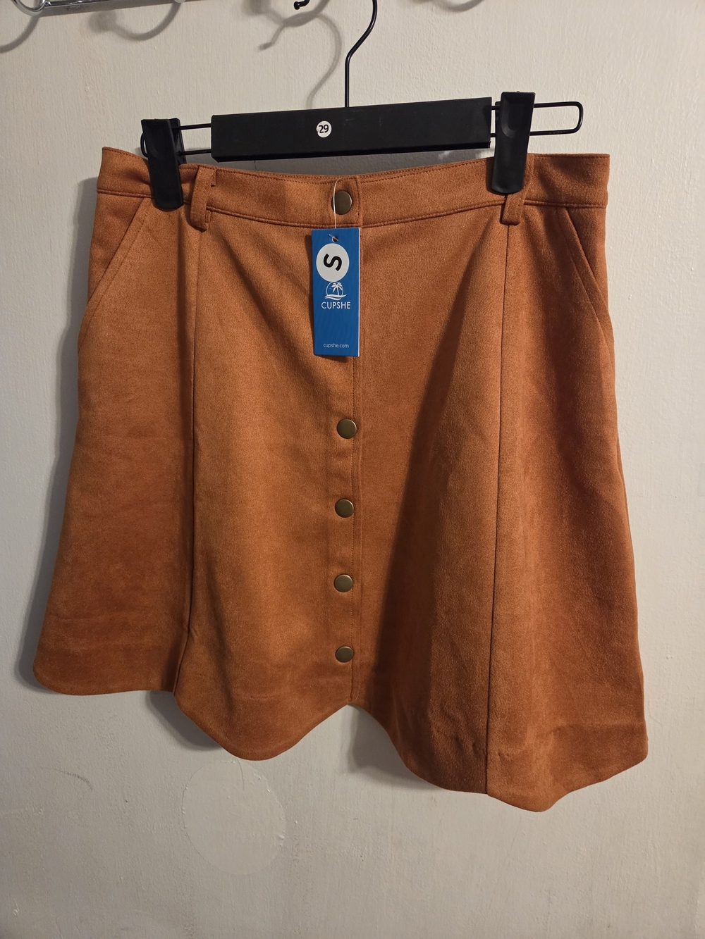 Cupshe Rust Orange Faux Suede Button-Front Skater Skirt